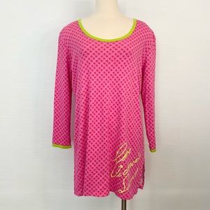 Y2K Victoria’s Secret Pink Green Star Print PJ Sleep Shirt Vintage Pajamas